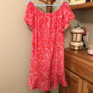 MERONA Red Print Ruffled Hem Off-Shoulder Dress L